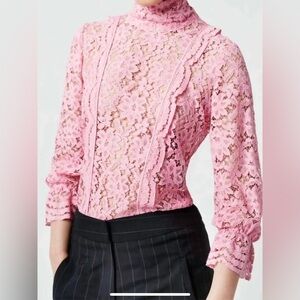 Smythe Scalloped Lace Top In Flamingo In Pink Size Medium Boho Chic Feminine